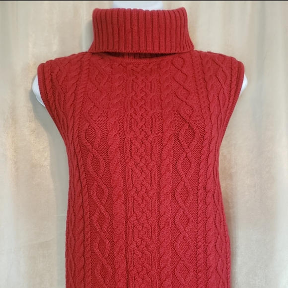 NWOT Valerie Stevens red cotton cable knit turtleneck sweater Womens Large - Picture 2 of 5